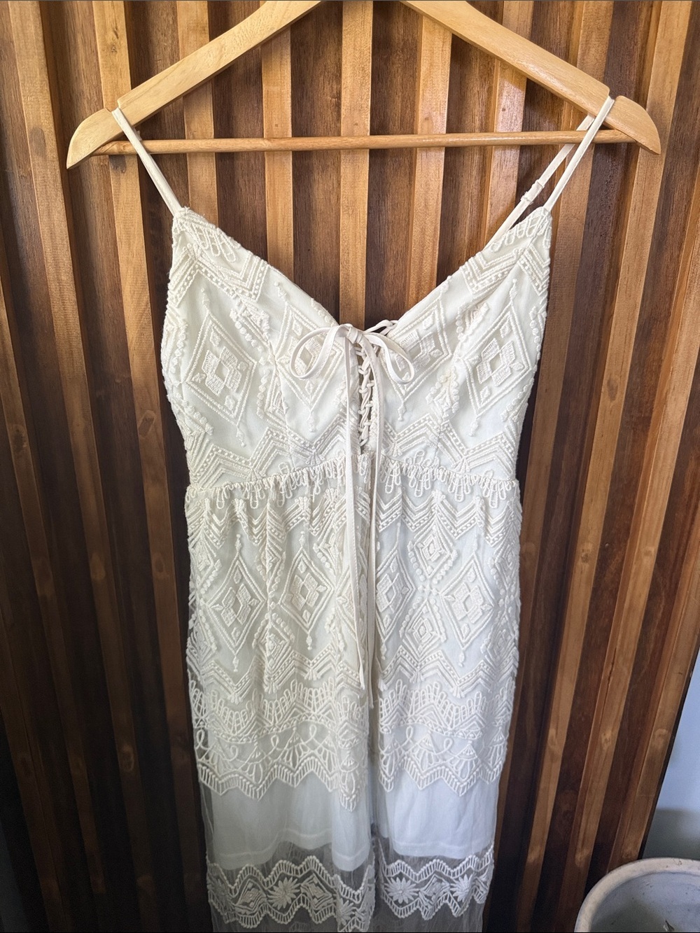ILLA ILLA Cream Cotton Blend Spaghetti Strap Lace Boho Maxi Dress. Size S - Picture 4 of 10